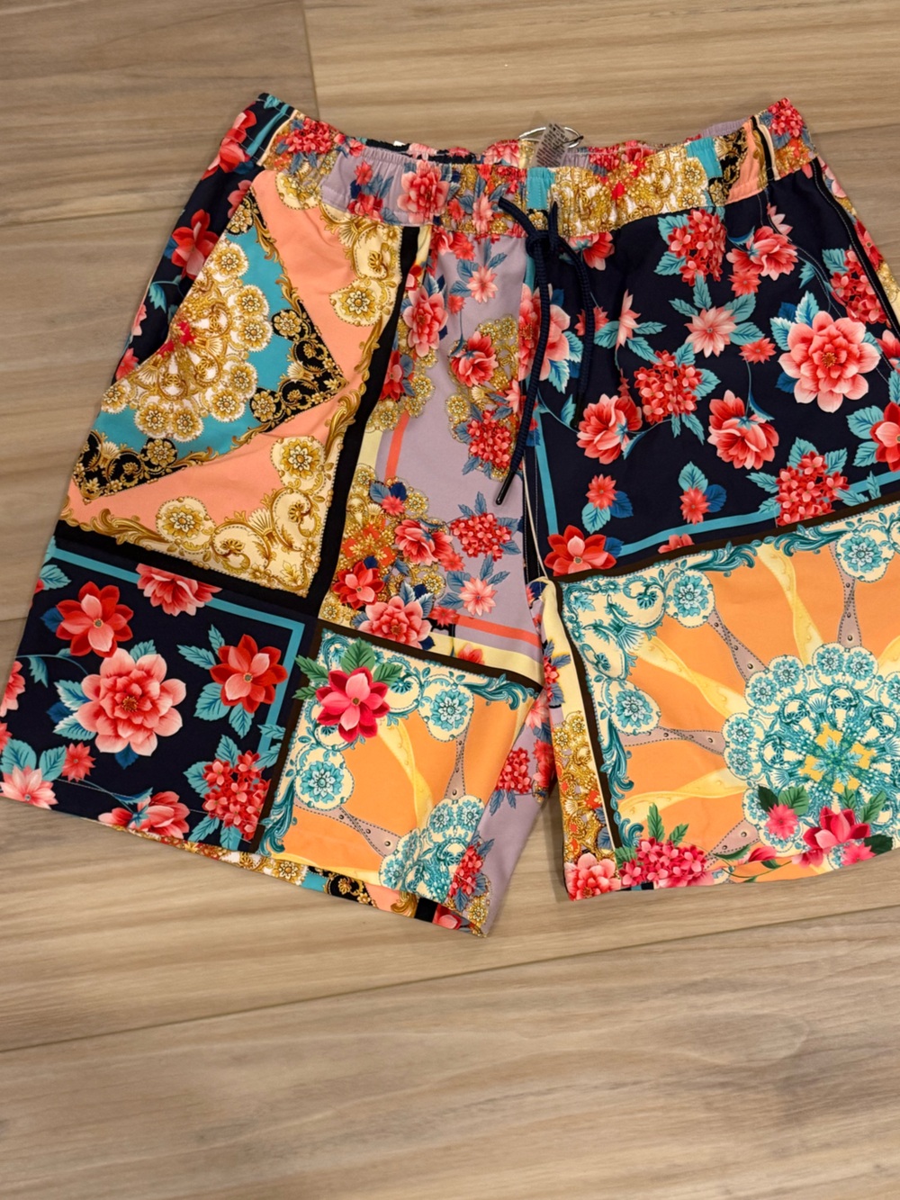 NWT Johnny Was Men Japer Patchwork Floral Board Mesh Lined Shorts Swim Trunks